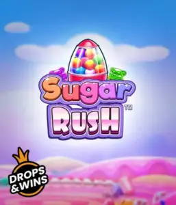 Dive into the sweet world of the Sugar Rush slot game by Pragmatic Play, featuring a vibrant candy dispenser against a fantastic candy landscape. This graphic captures the fun and excitement of the slot, adorned with multicolored candies and enticing typography. Perfect for those with a sweet tooth, promising a delightful gaming experience. 