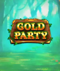 Step into the magical forest of the Gold Party game by Pragmatic Play, featuring a rustically styled wooden sign engraved with golden letters. The setting is a green forest which adds a touch of enchantment to the overall ambiance. Perfect for fans of magical and nature-inspired games, promising a delightful escape. 